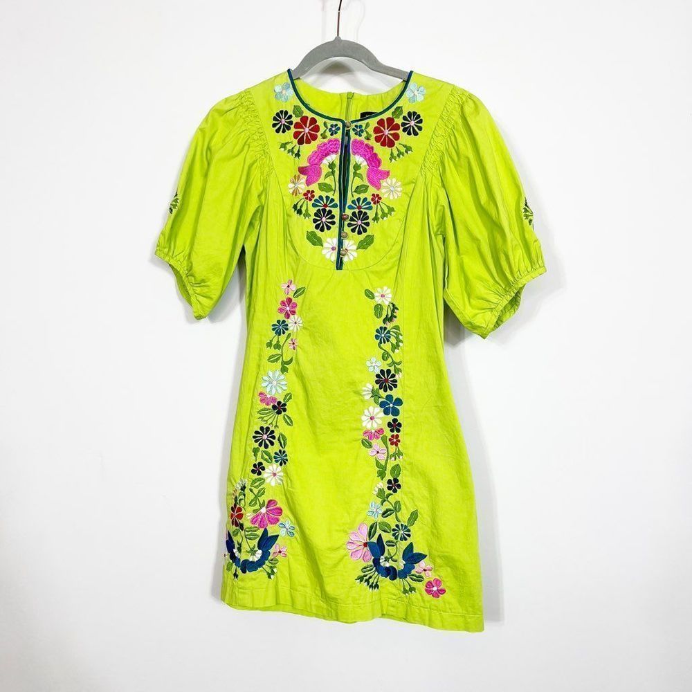 Nanette Lepore Lime Floral Embroidered Dress Womens Size 2